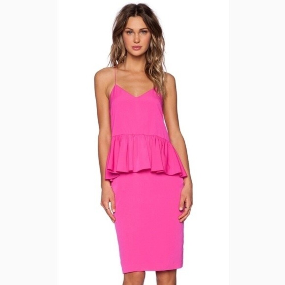 1.STATE Ruffled Hot Pink Midi Dress S - Picture 2 of 10